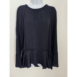 Mossimo Womens Blouse Top Size M Blue Long Sleeve Satin Career Office Boho